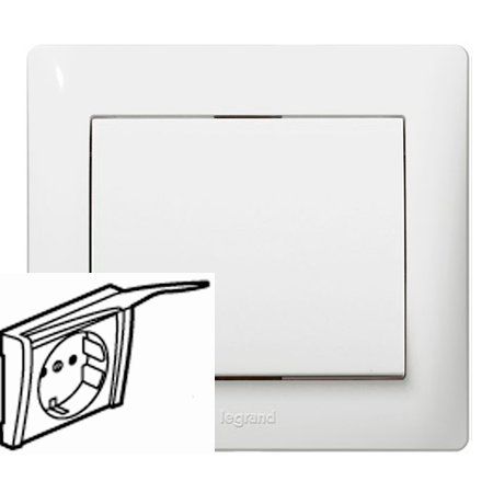 Лицевая панель для розетки с з/к с крышкой IP20, цвет «белый»